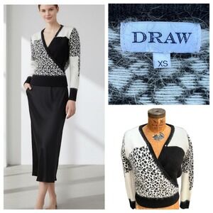 DRAW Angora Blend Leopard Print Fuzzy Wrap Sweater Women's Coquette Mob Wife XS